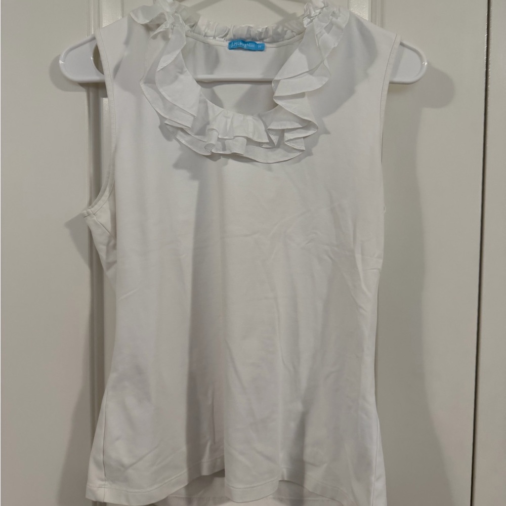 J. McLaughlin White Ruffled Neck Sleeveless Top